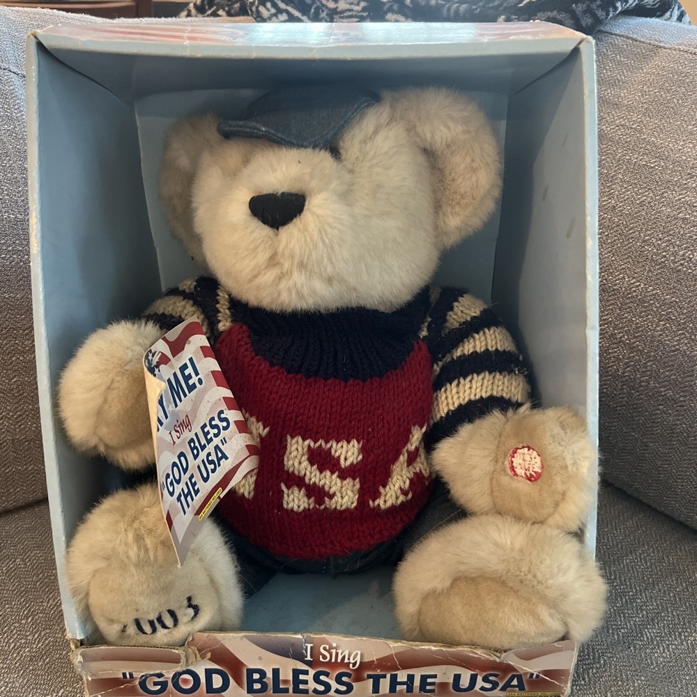Dan-Dee Plush Singing Teddy Bear God Bless the USA NIB 2003 Kmart